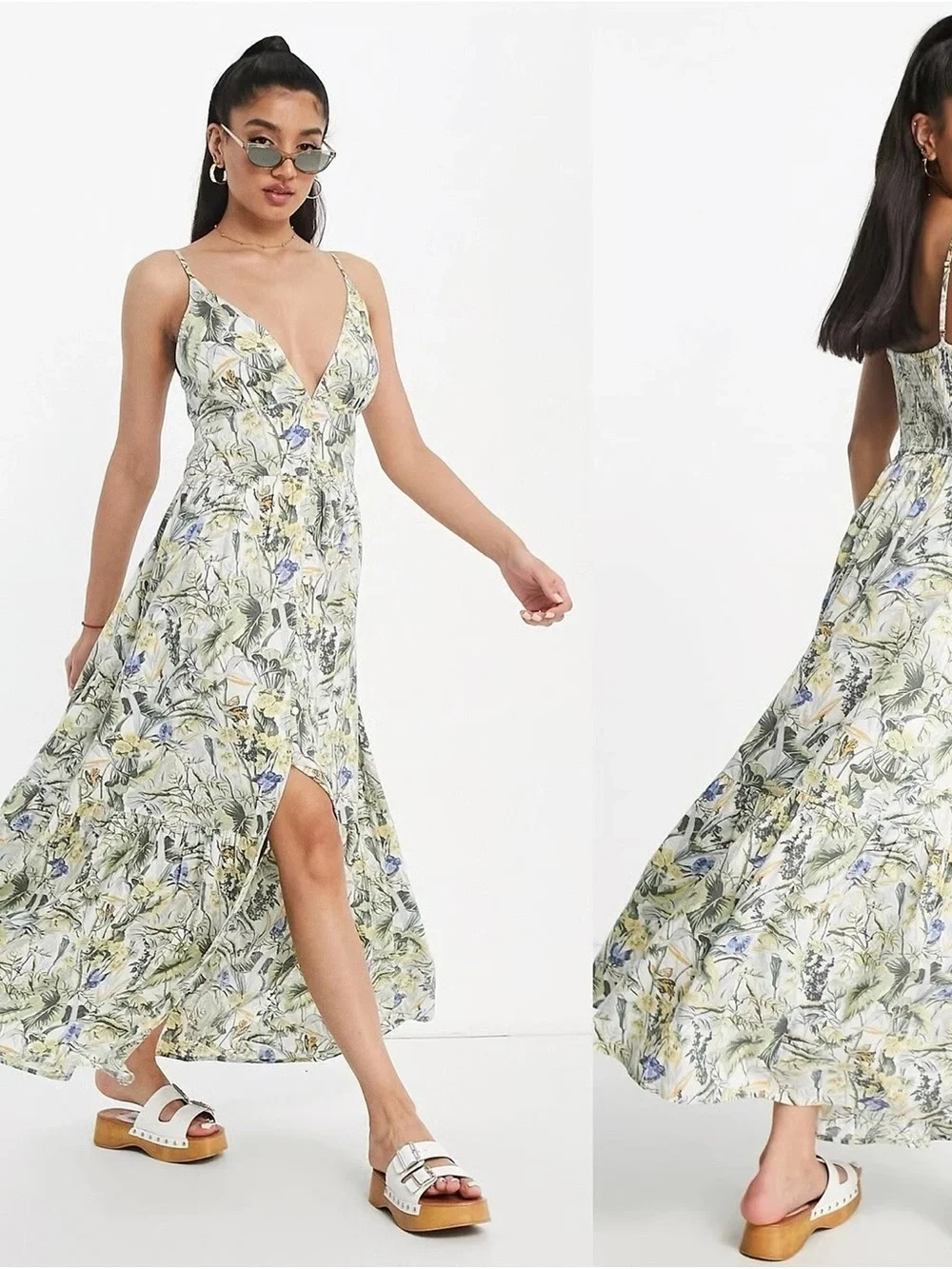 Abercrombie & Fitch Linen-Blend Button-Through Tropical Maxi
